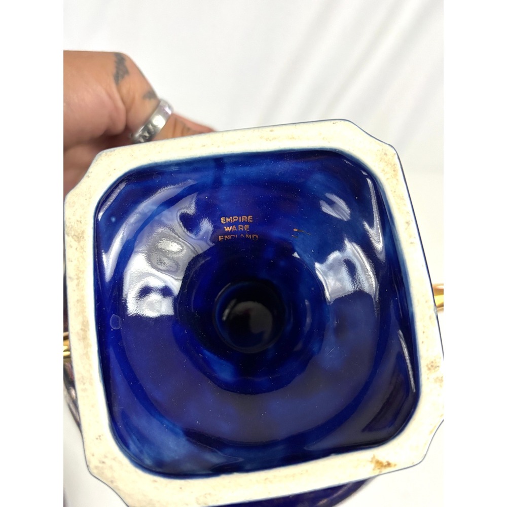Vintage Cobalt‎ Blue Footed Covered Candy Dish Pair Gold Floral Japan - Picture 11 of 16